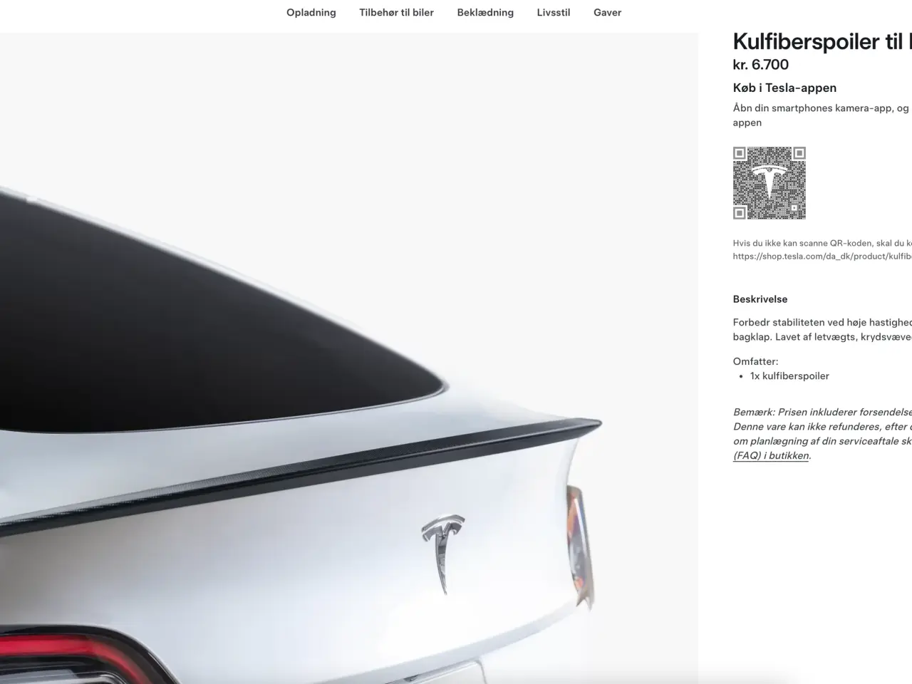 Billede 1 - Org. hækspoiler Tesla Model Y - Nypris: 6.700 kr.