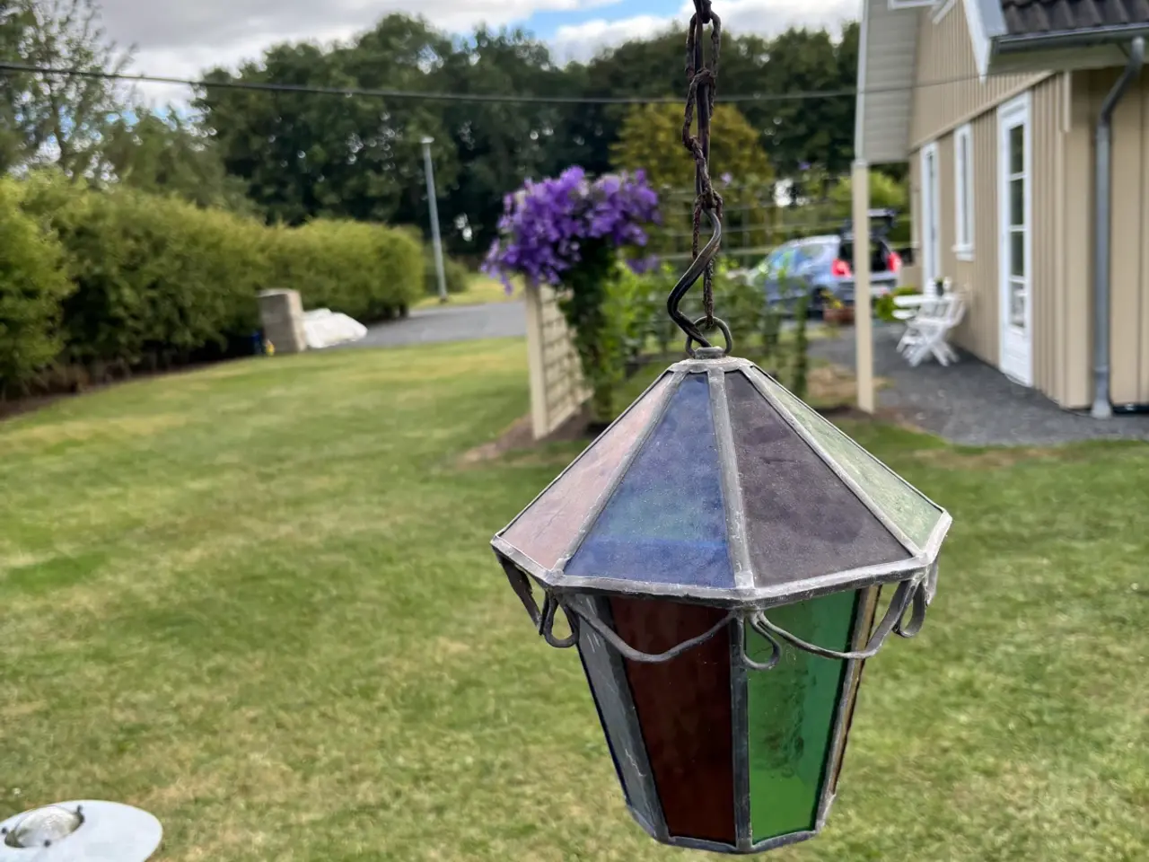 Billede 1 - Hænge lampe med farvet glas