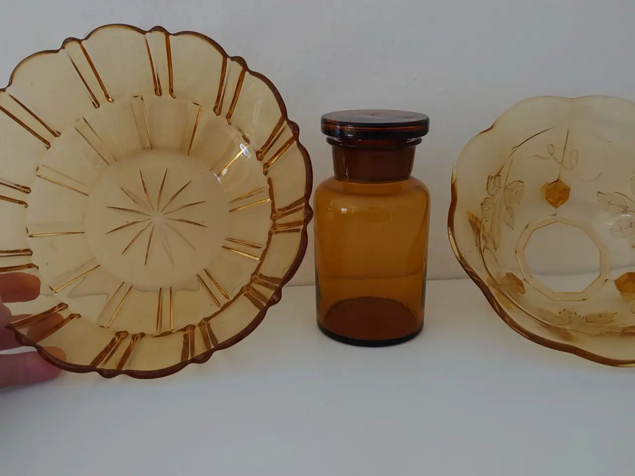 Billede 1 - 3 vintage ravfarvede glasobjekter