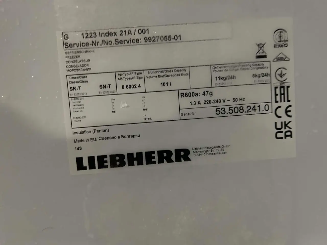 Billede 1 - Liebherr Skabsfryser H85 B55 D62