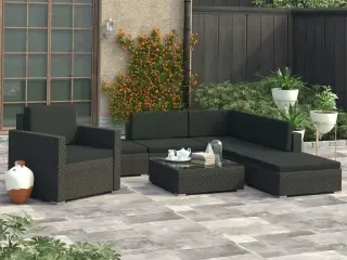 Loungesæt til haven 6 dele med hynder polyrattan sort