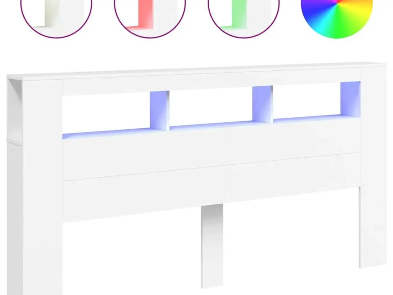 Billede 2 - Sengegavl med LED-lys 200 x 18,5 x 103,5 cm - hvid