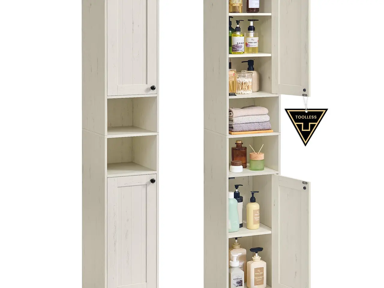 Billede 1 - Smalt badeværelsesskab med justerbare hylder - Rustic White, 30 x 30 x 170 cm