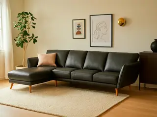Hjort Knudsen - Liam Chaiselong sofa Sort læder- Venstrevendt