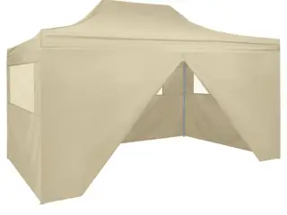Foldbart pop-up telt med 4 sidevægge 3 x 4,5 m cremehvid