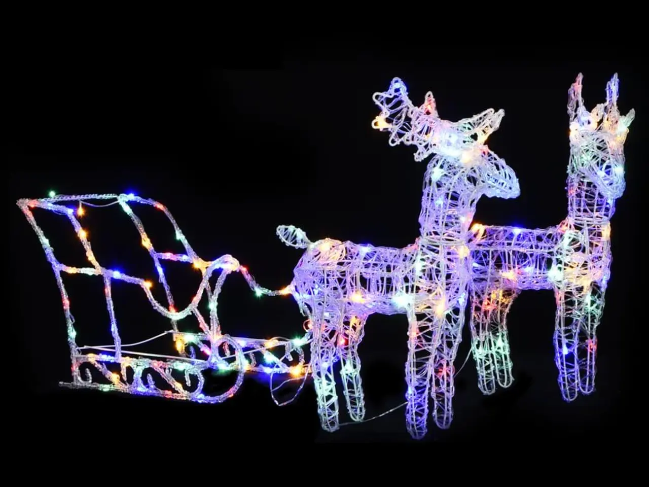 Billede 1 - Julefigur med 2 rensdyr og kane - 160 LED'er, 130 cm