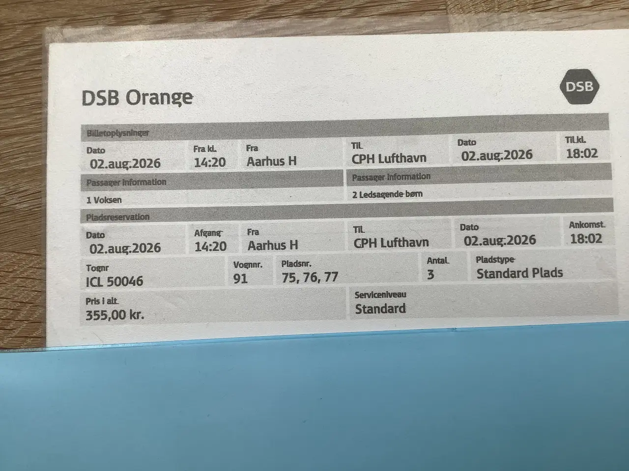 Billede 1 - DSB-billet til søndag den 2/8-26 til København