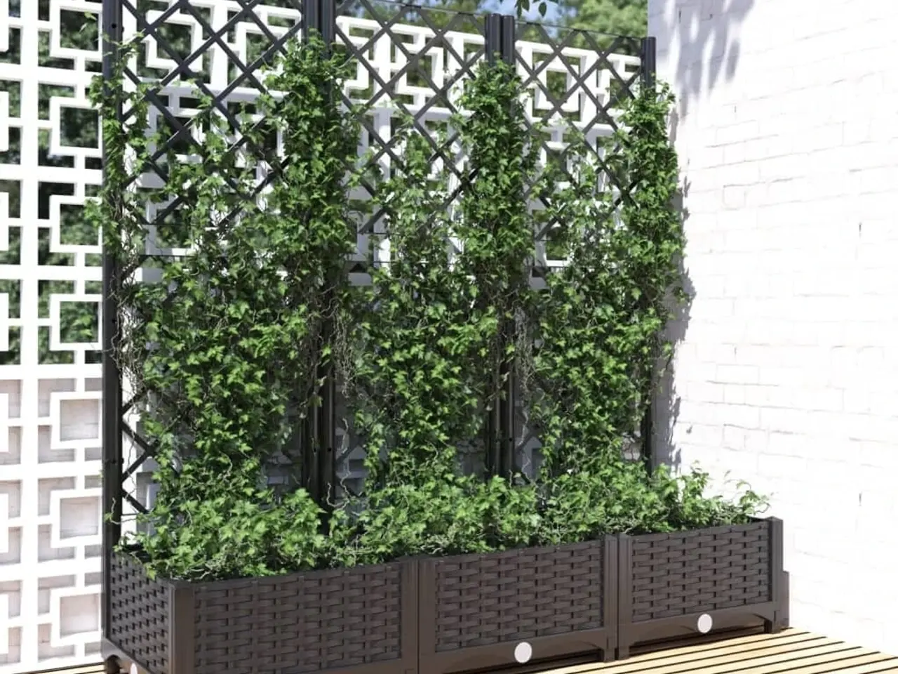 Billede 1 - Haveplantekasse med espalier sort 120x40x121,5 cm PP