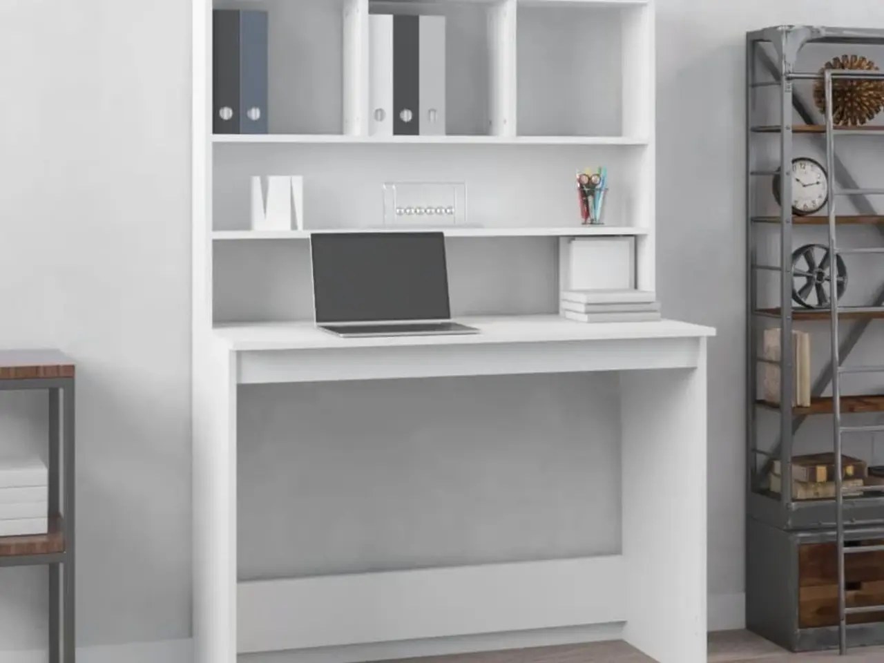 Billede 1 - Skrivebord med hylder 102×45×148 cm - konstrueret træ, hvid