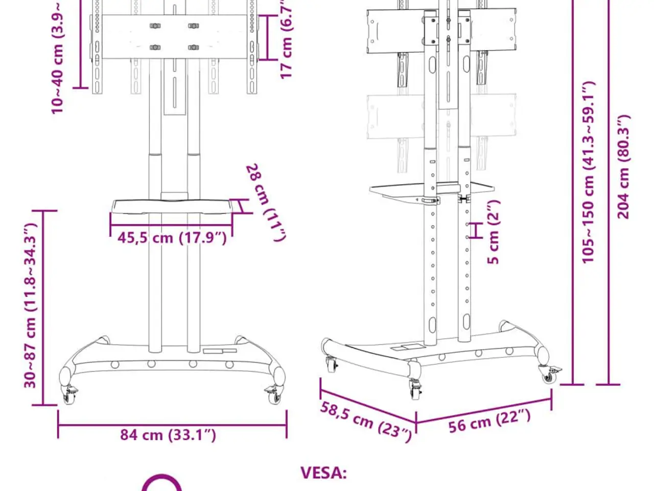Billede 9 - Tv-stativ med hjul 32-70" skærm maks. VESA 600x400 mm 60 kg