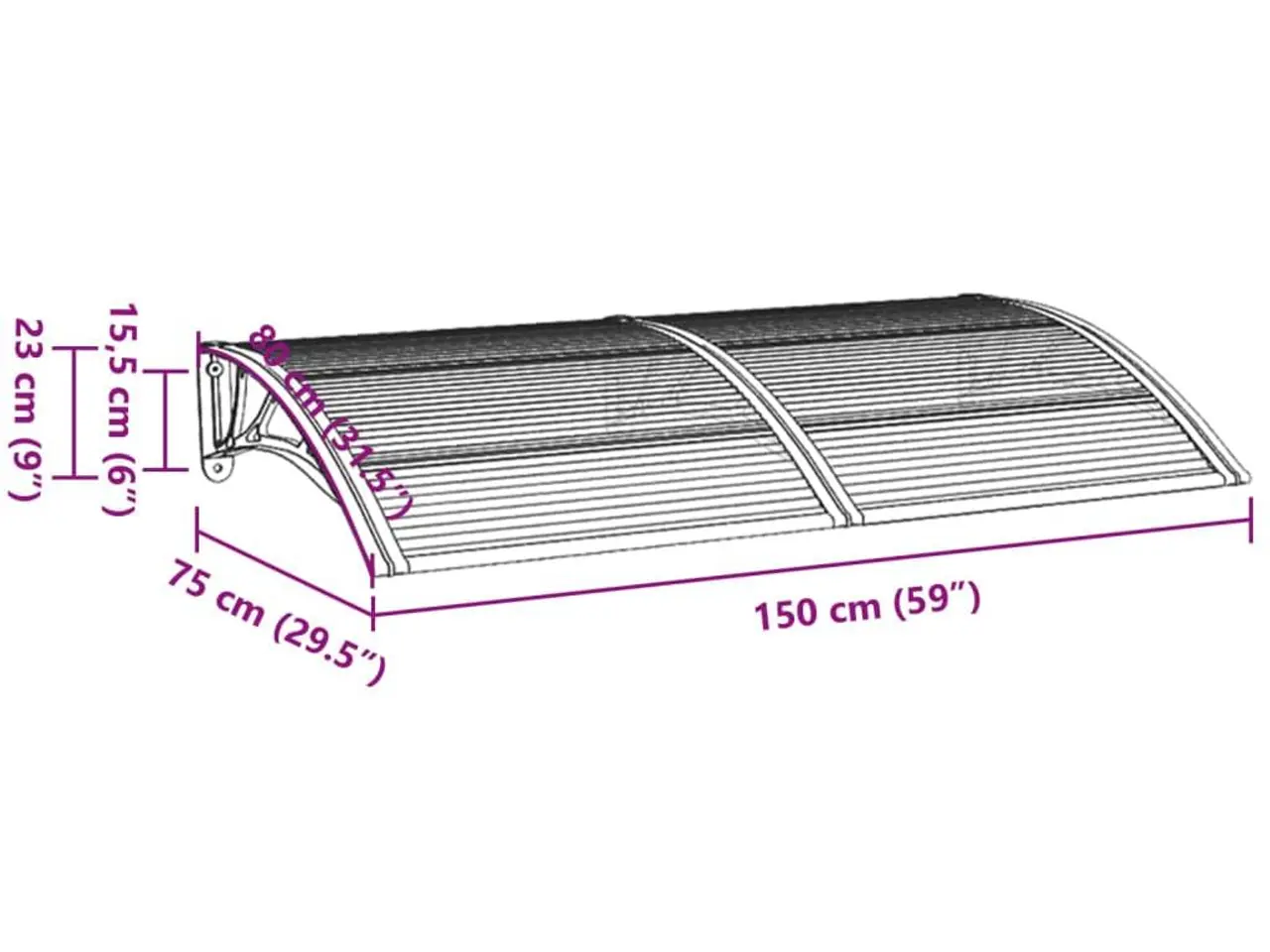 Billede 6 - Dørbaldakin 150 × 75 cm - polycarbonat, sort/transparent