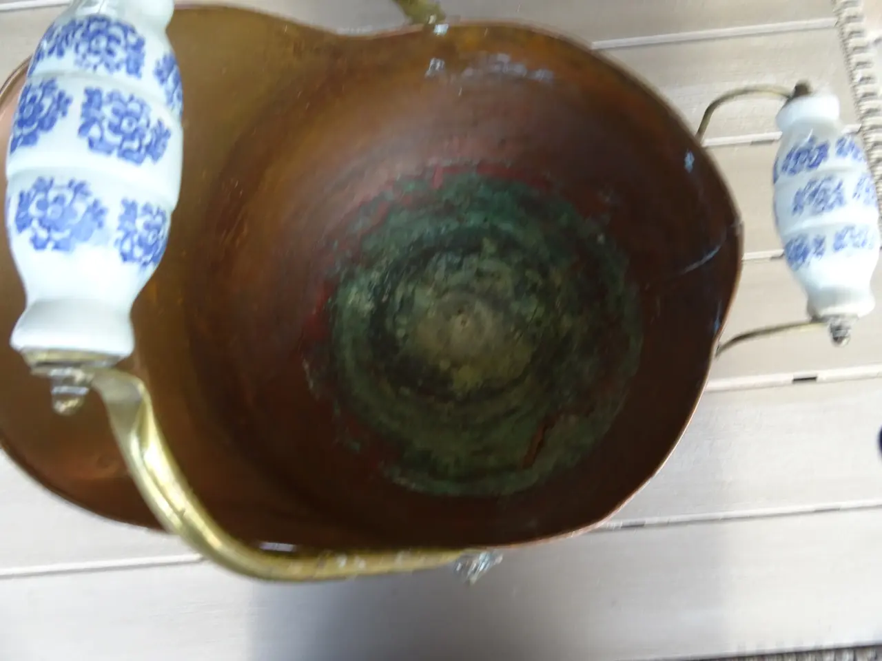 Billede 4 - Kobber messing spand med porcelæn håndtag