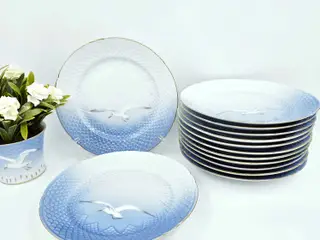 Mågestel Sildetallerken med guldkant Porcelæn