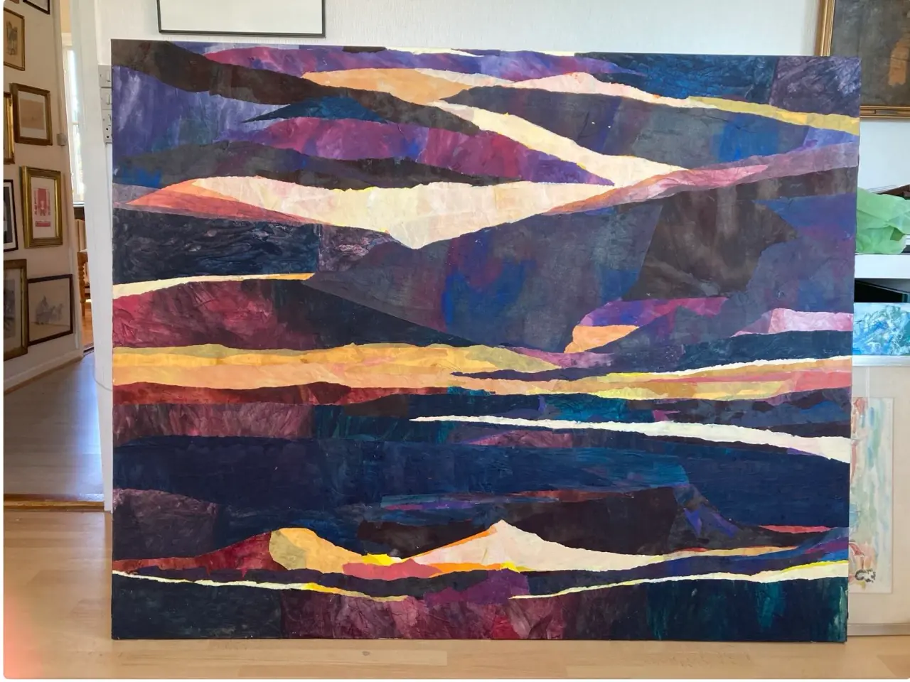 Billede 1 - Collage på lærred , malede papirstrimler, Voigt