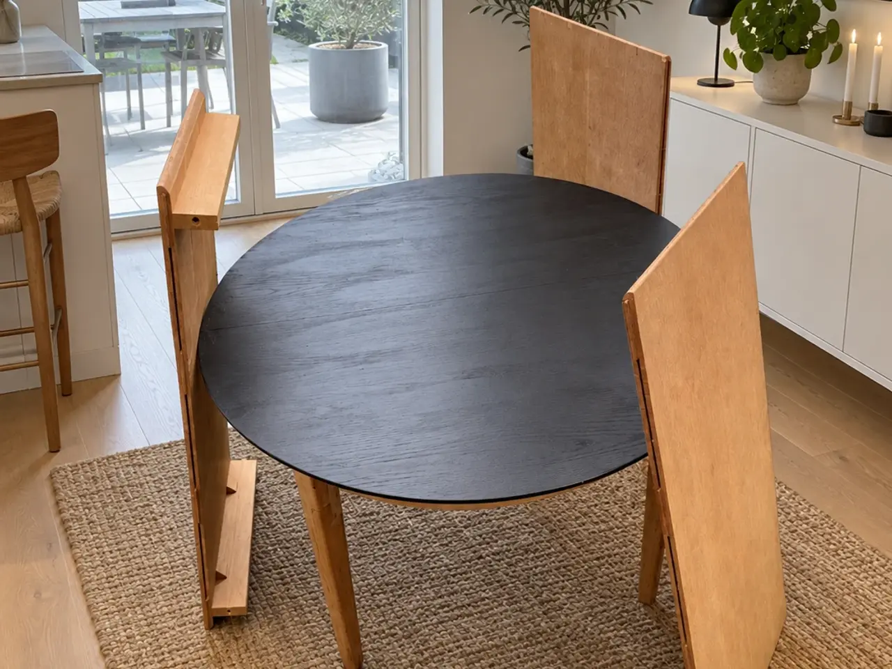 Billede 1 - Dansk design spisebord i egetræ – Ø115 cm + 3 till