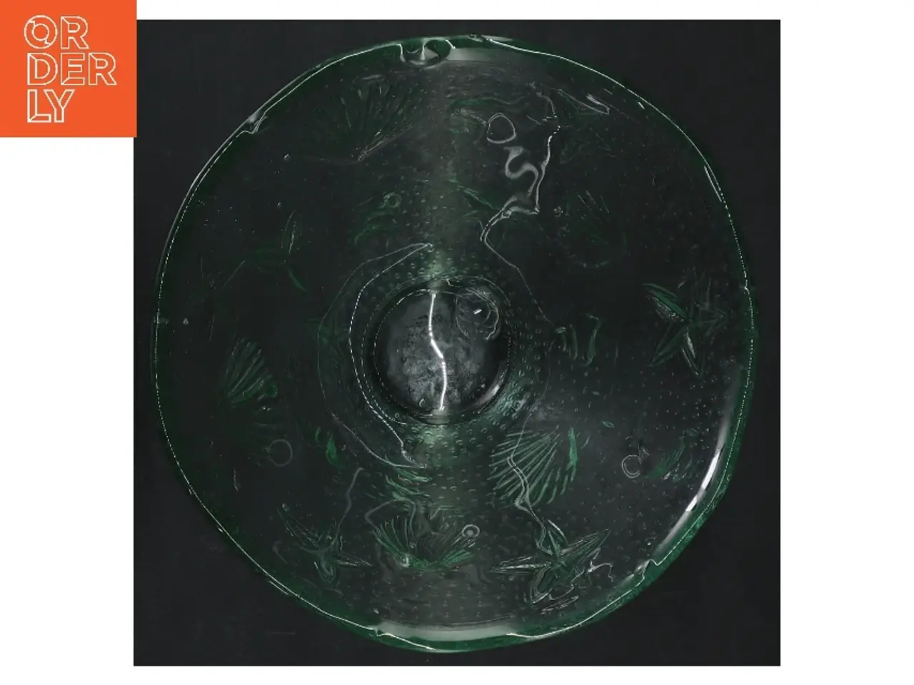 Billede 3 - Grøn glas skål med dekoration (str. Ø. 15 cm)