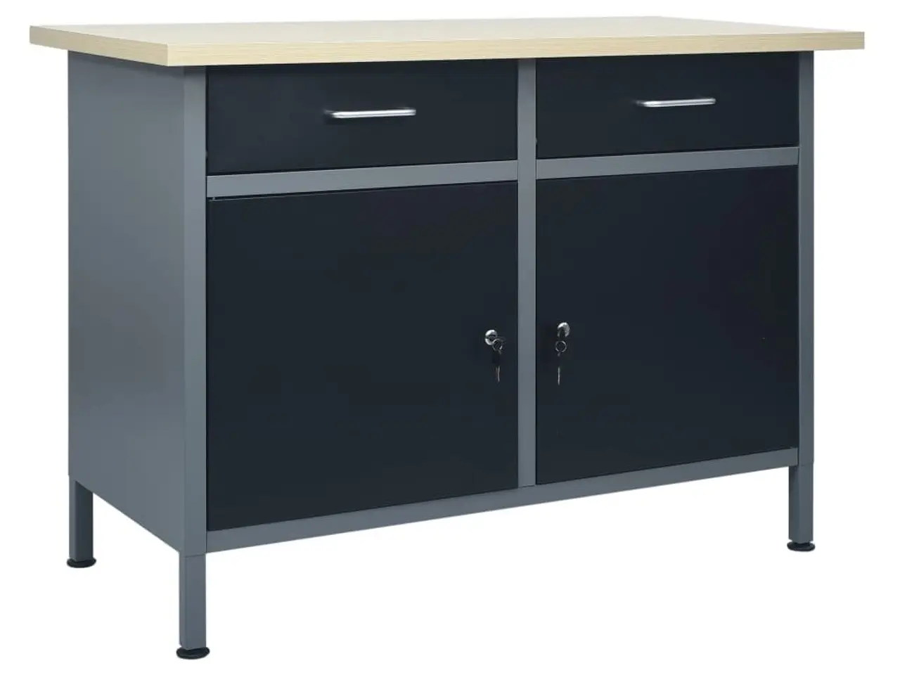 Billede 1 - Arbejdsbænk med skuffer og skabe 120 x 60 x 85 cm - sort/grå