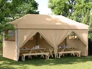 Foldbart pop-up festtelt med 4 sidevægge beige