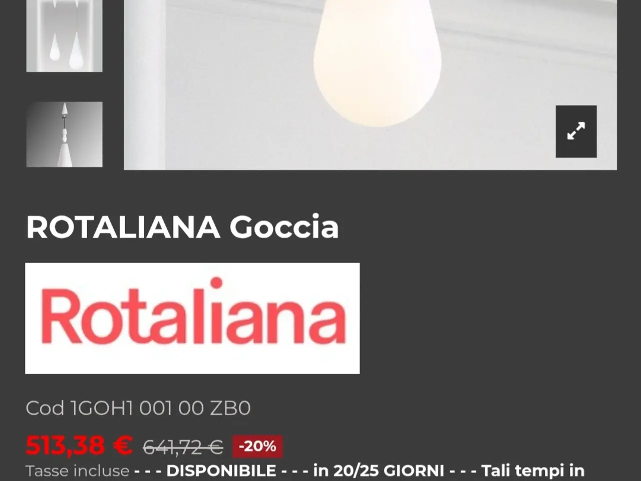 Billede 5 - Goccia H1 Pendel - dråbeformet lampe