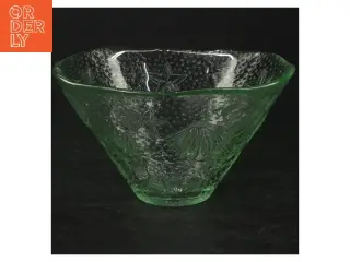 Grøn glas skål med dekoration (str. Ø. 15 cm)