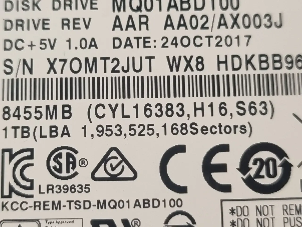 Billede 3 - 2.5" Toshiba 1000GB harddisk!
