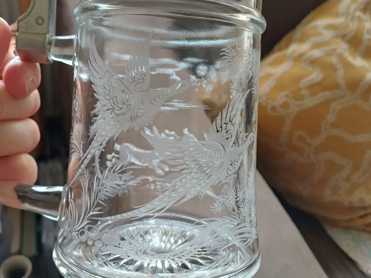 Billede 1 - Tysk øl krus/glas med tin låg
