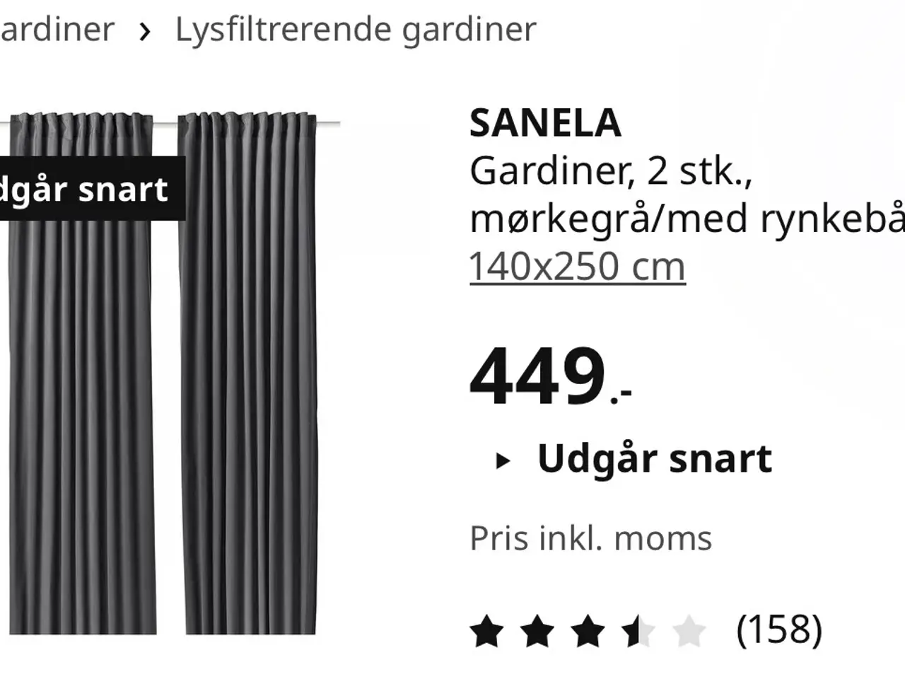 Billede 1 - 8 stk velour grå gardiner