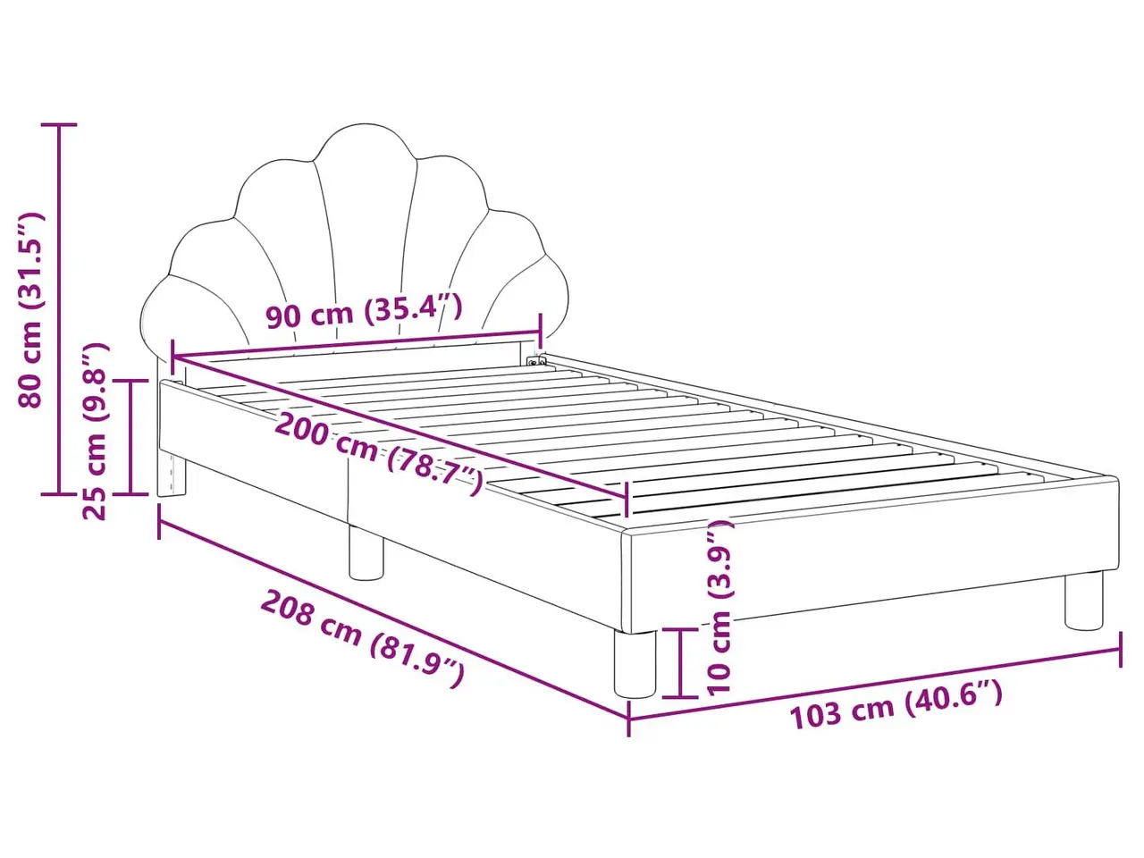 Billede 10 - Børnesengestel med hovedgærde - lyserød 90 x 200 cm, fløjl