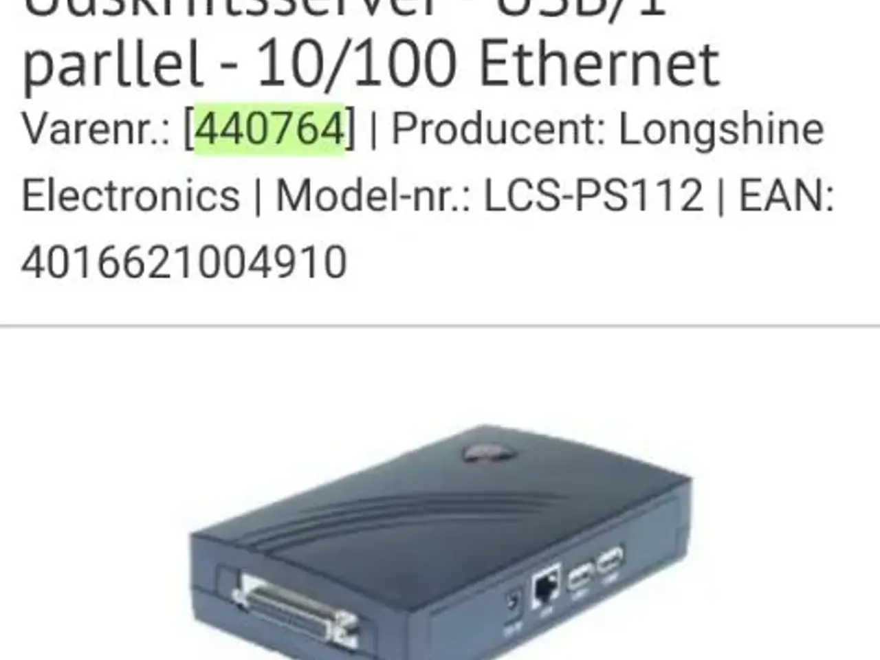 Billede 5 - 10/100 Udskriftsserver LCS-PS112!