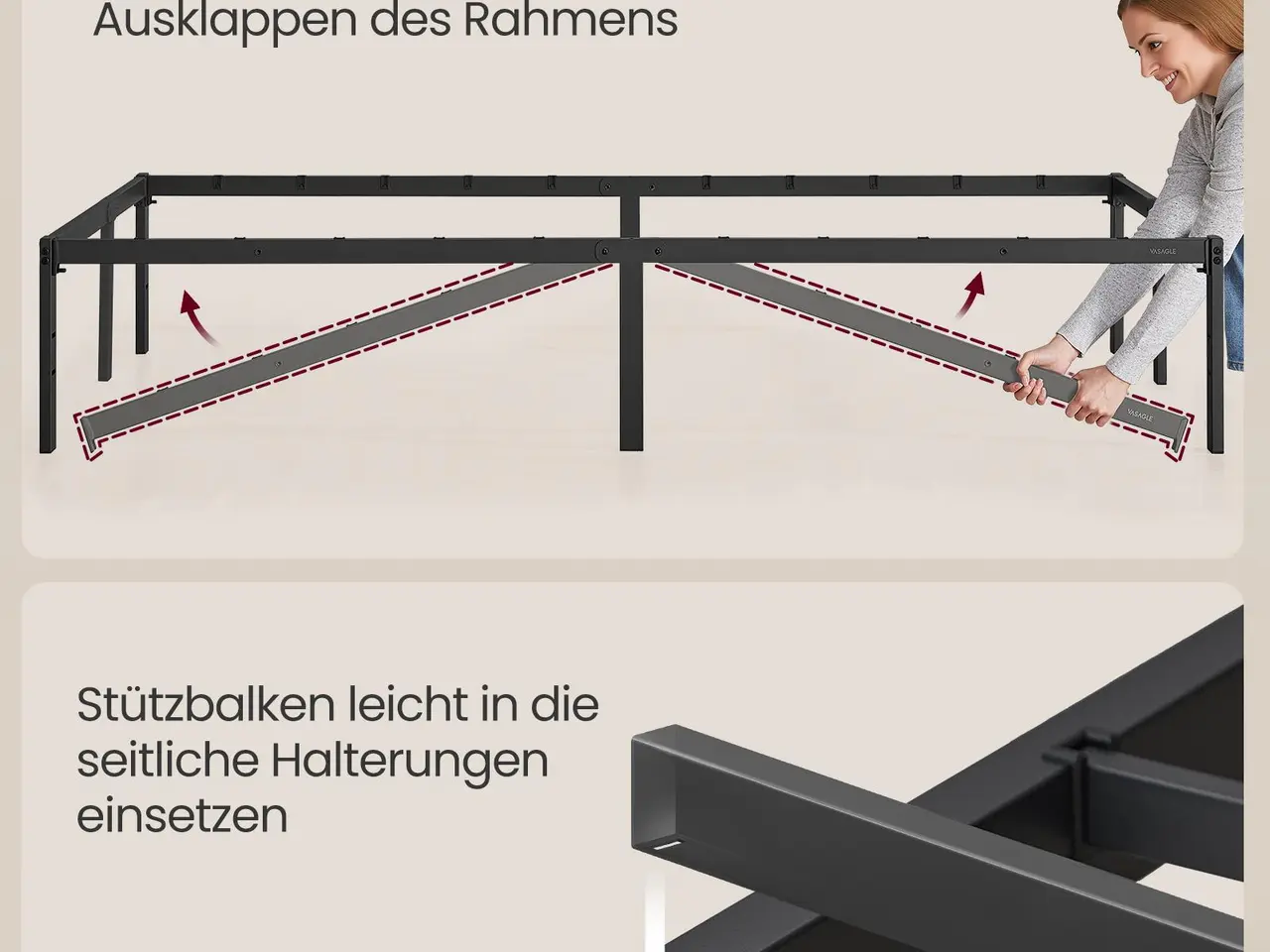 Billede 6 - Sengeramme 140 x 200 cm i metal med opbevaringsplads - sort