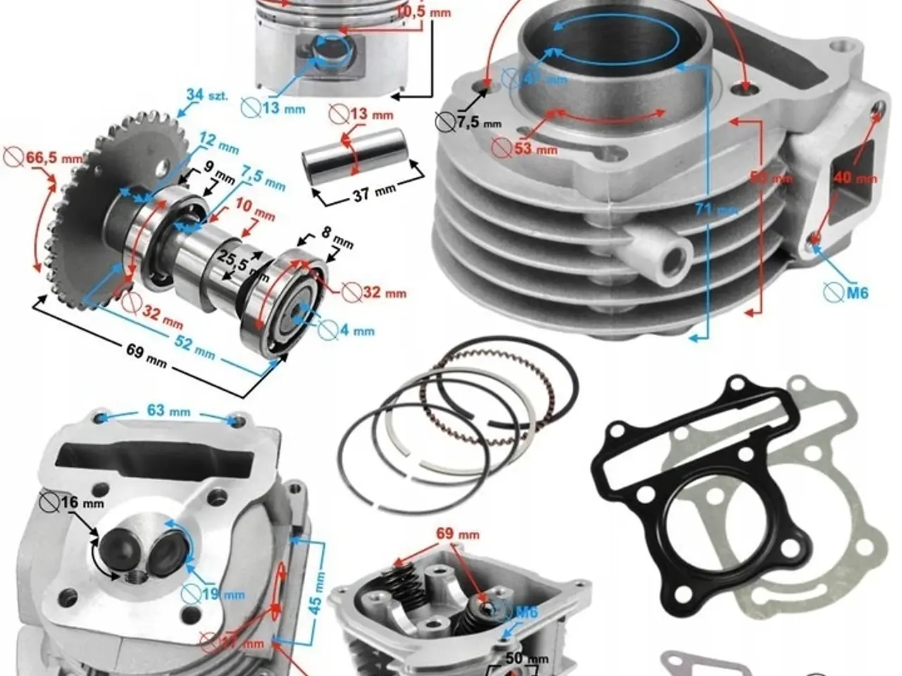 Billede 8 - NY! 72cc Komplet Cylinderkit + Tændrør + Tændspole