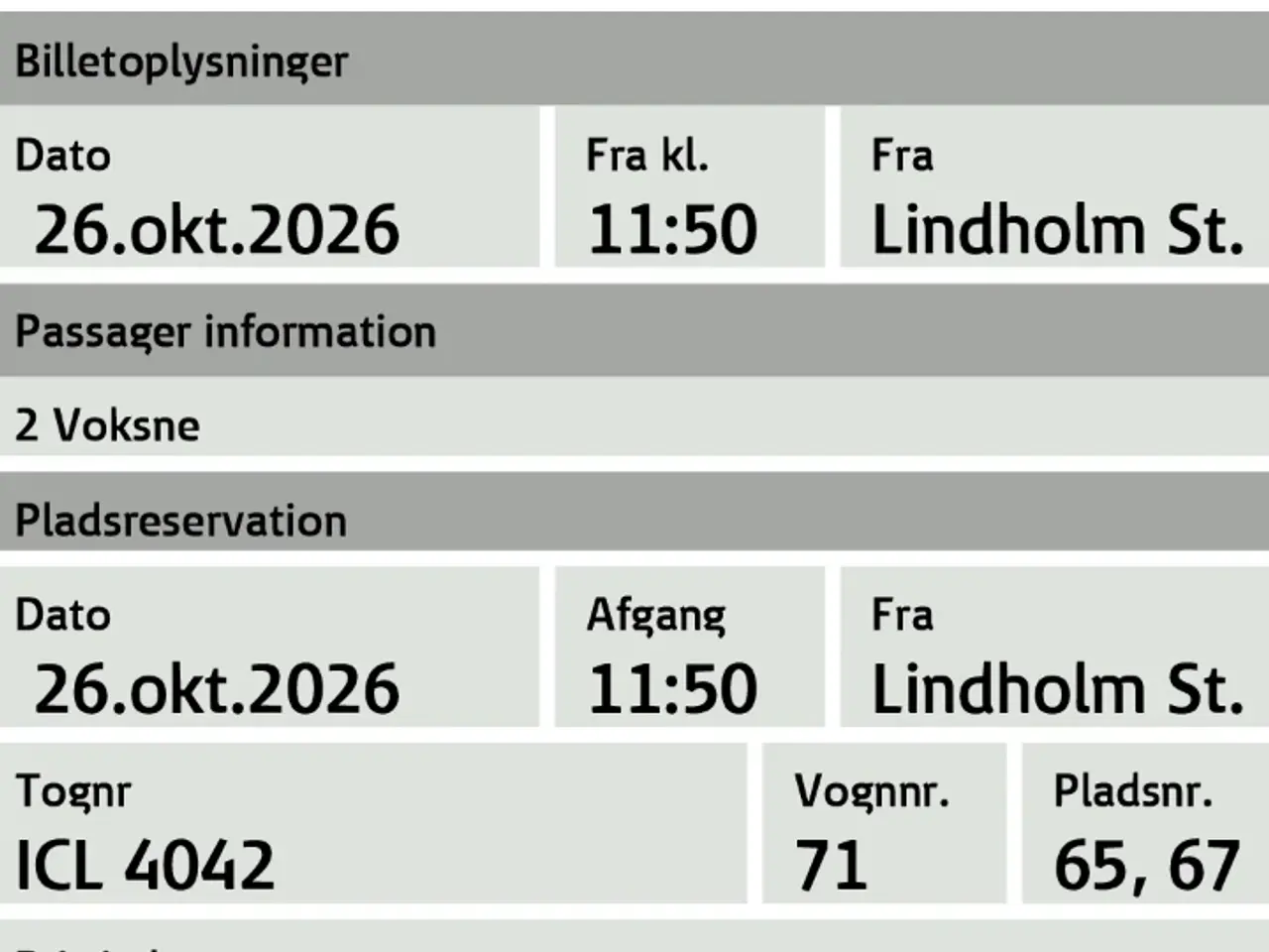 Billede 1 - Tog billetter til CPH