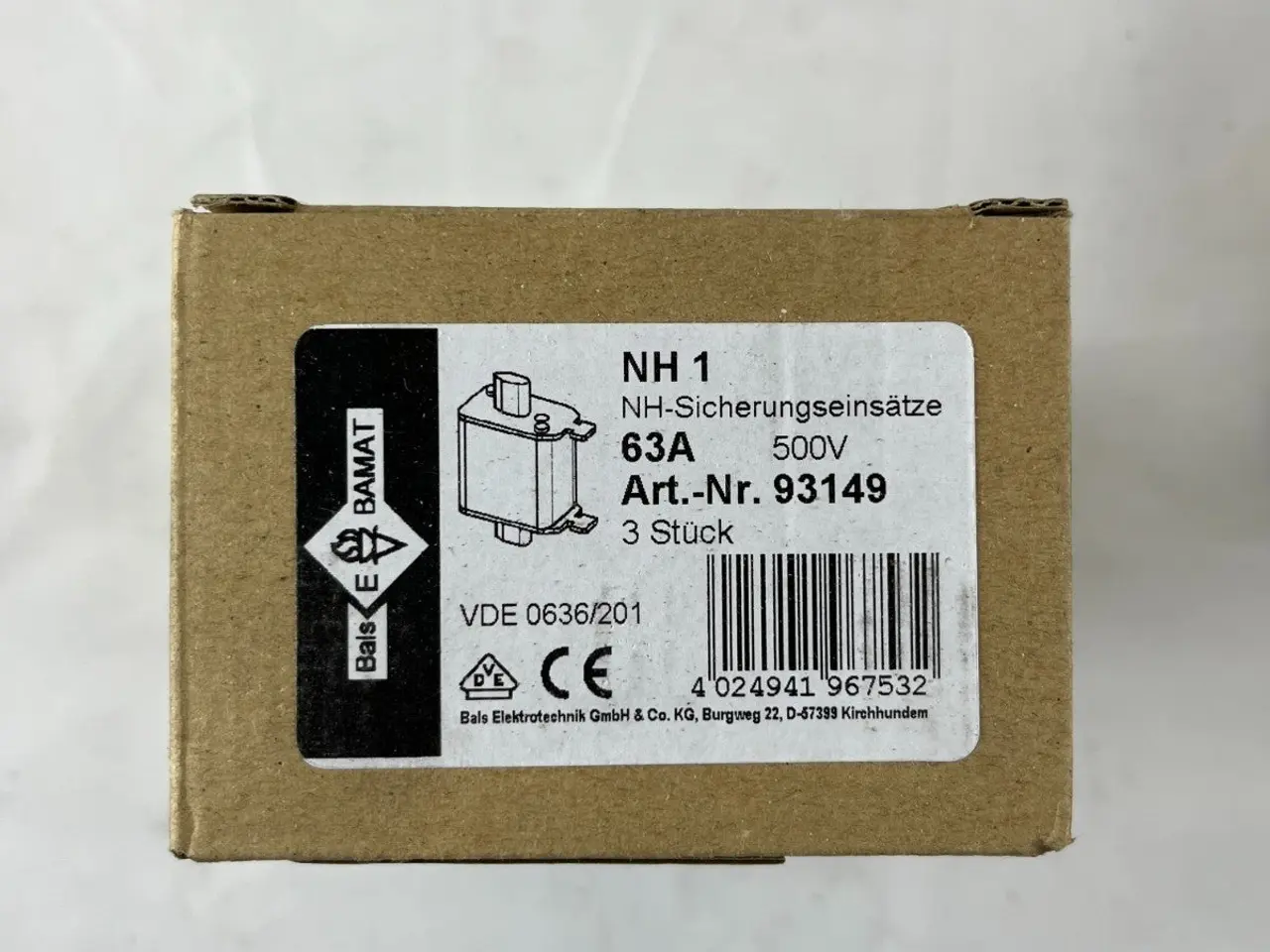 Billede 2 - 3x Bals E‑BAMAT NH1 Fuse Inserts 63A 500V gG ETI