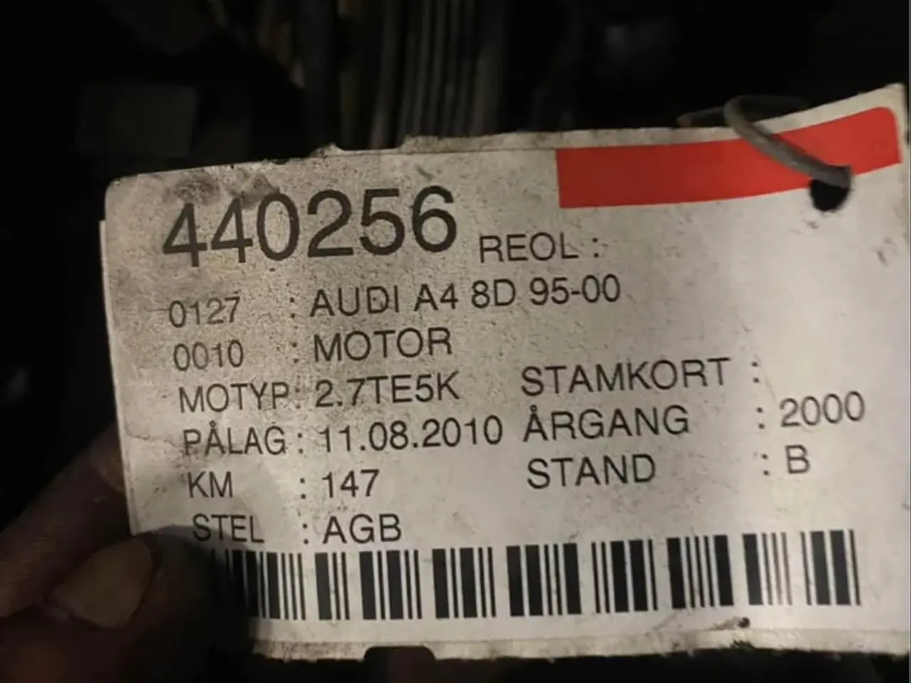 Billede 1 - Audi A4 8D 95-00 Motor 2.7T/5EK