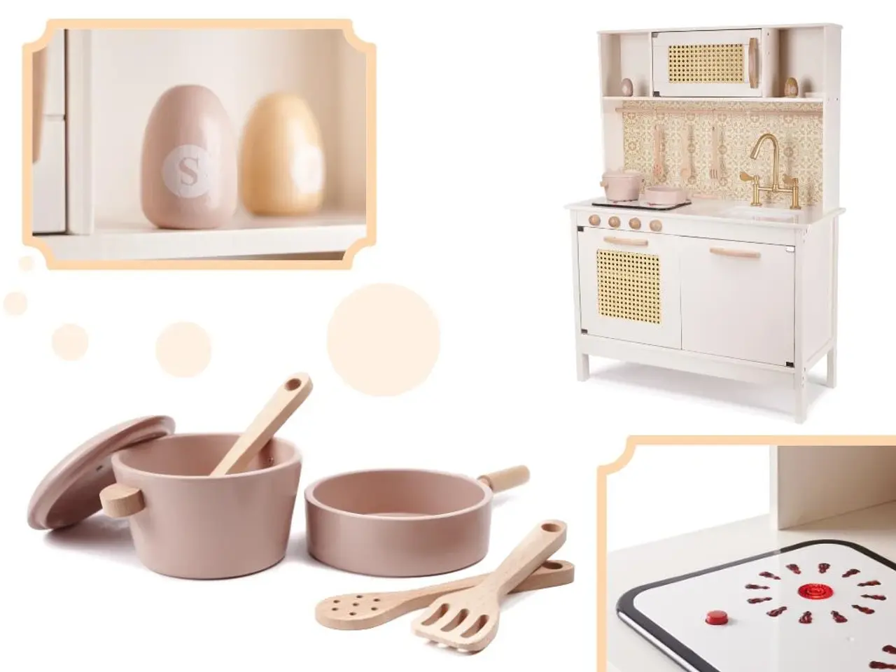 Billede 13 - Legekøkken i træ med retro look og boho tilbehør - MDF, lys og lyd