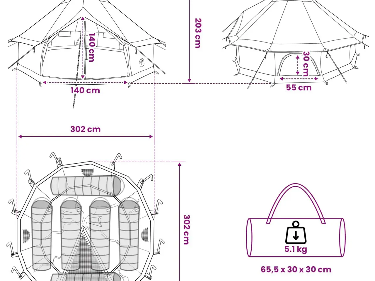 Billede 13 - Tipi telt olivengrøn 300 x 300 x 200 cm i polyester og stål