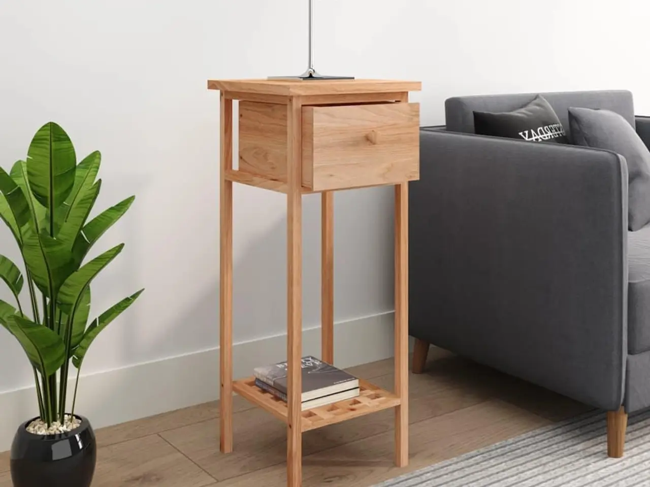 Billede 3 - Sidebord med skuffe i massivt valnøddetræ - 25 x 25 x 60 cm