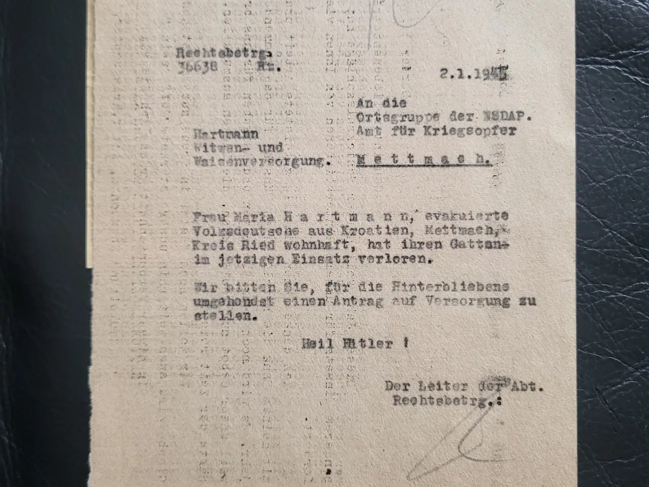 Billede 3 - WW2 - Original tysk ansøgning om enkepension