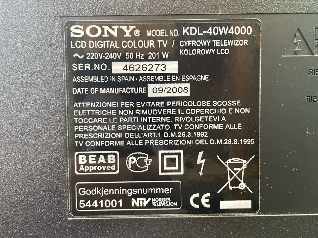 Billede 2 - 40 tommer Sony TV, virker perfekt