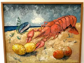 Oliemaleri hummer på stranden