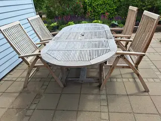 Havebord med London positions stole Teak 4 stk.