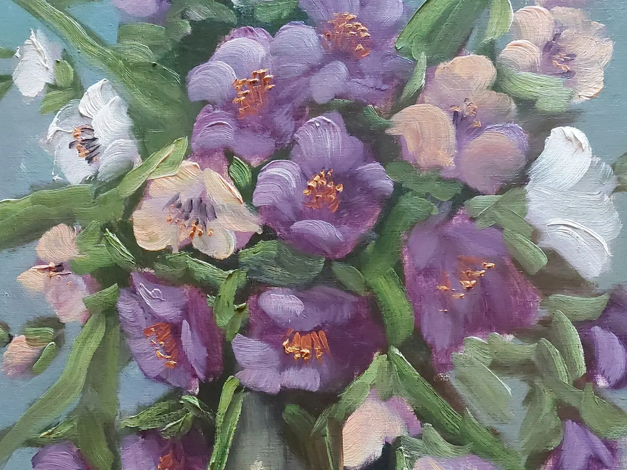 Billede 2 - MEGET FLOT BLOMSTERMALERI - utydelig signeret