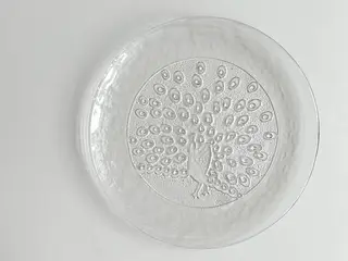 Påfuglefad, klart glas