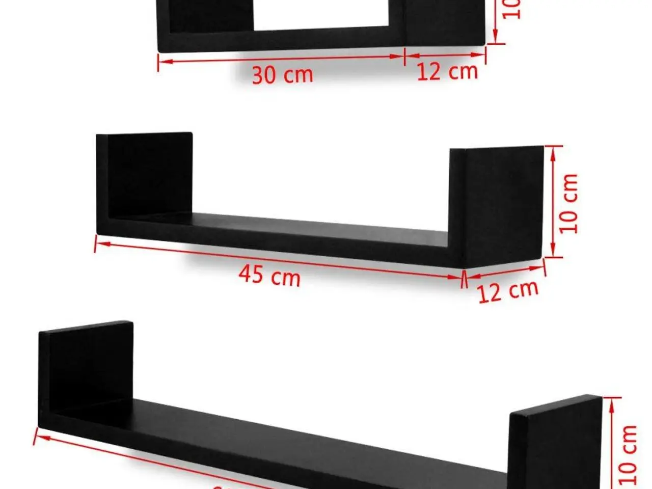 Billede 5 - Væghylder 3 stk. U-facon MDF sort