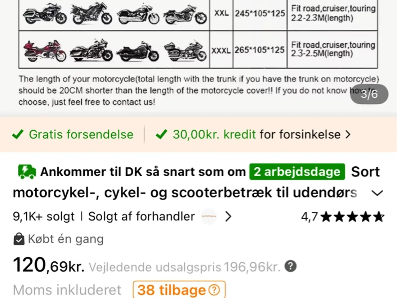 Billede 4 - Sort betræk til motorcykel, cykel eller scooter