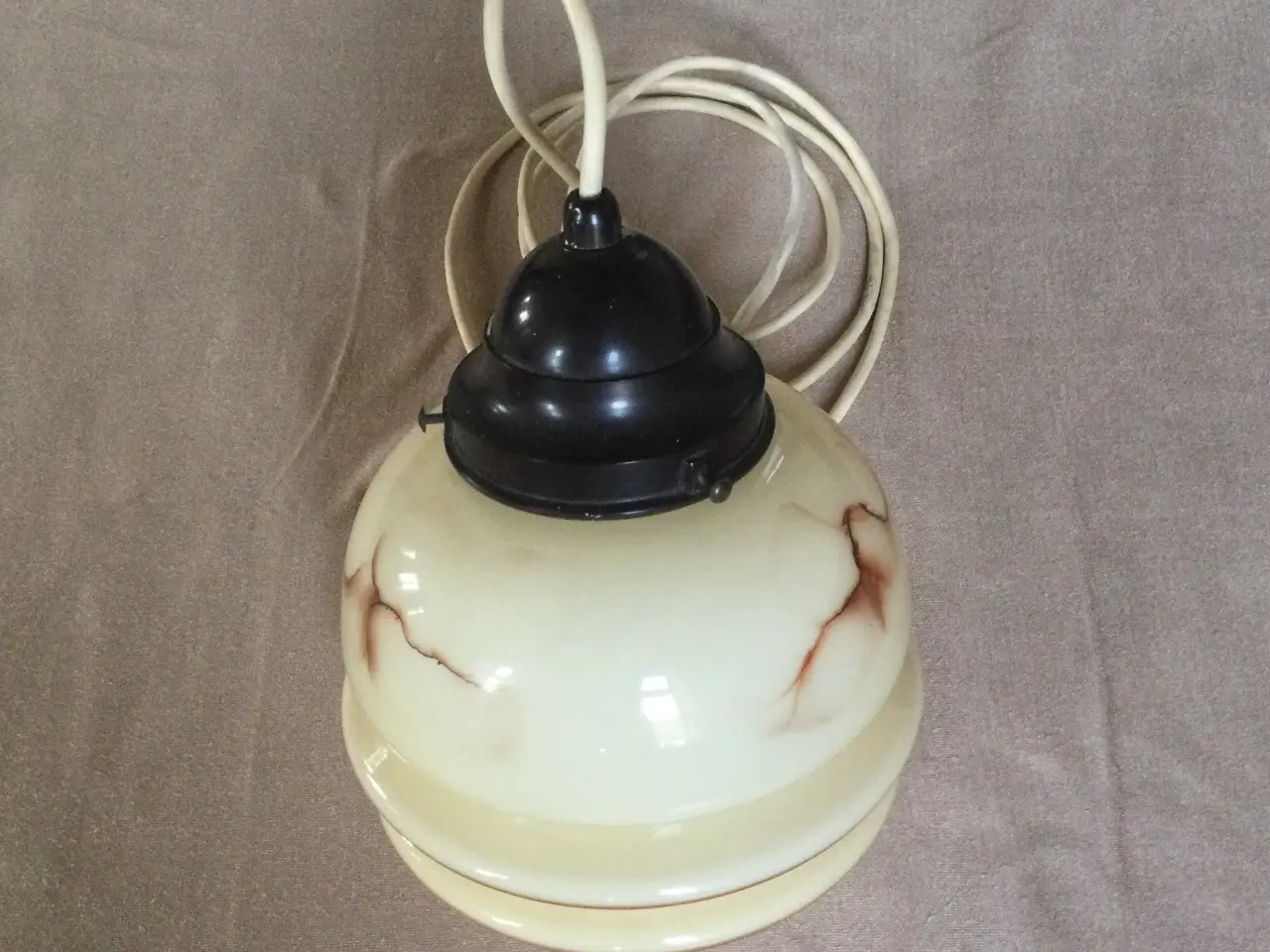 Billede 1 - Vintage loftlampe i glas og sort fatning