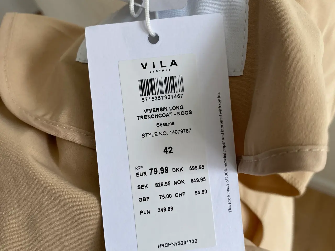 Billede 12 - Beige Trenchcoat fra Vila