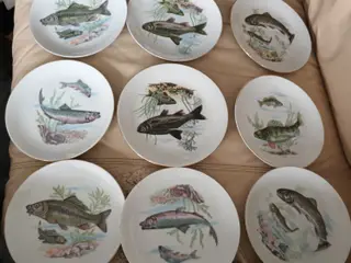 9 FLOTTE  FISKETALLERKNER MED GULDKANT