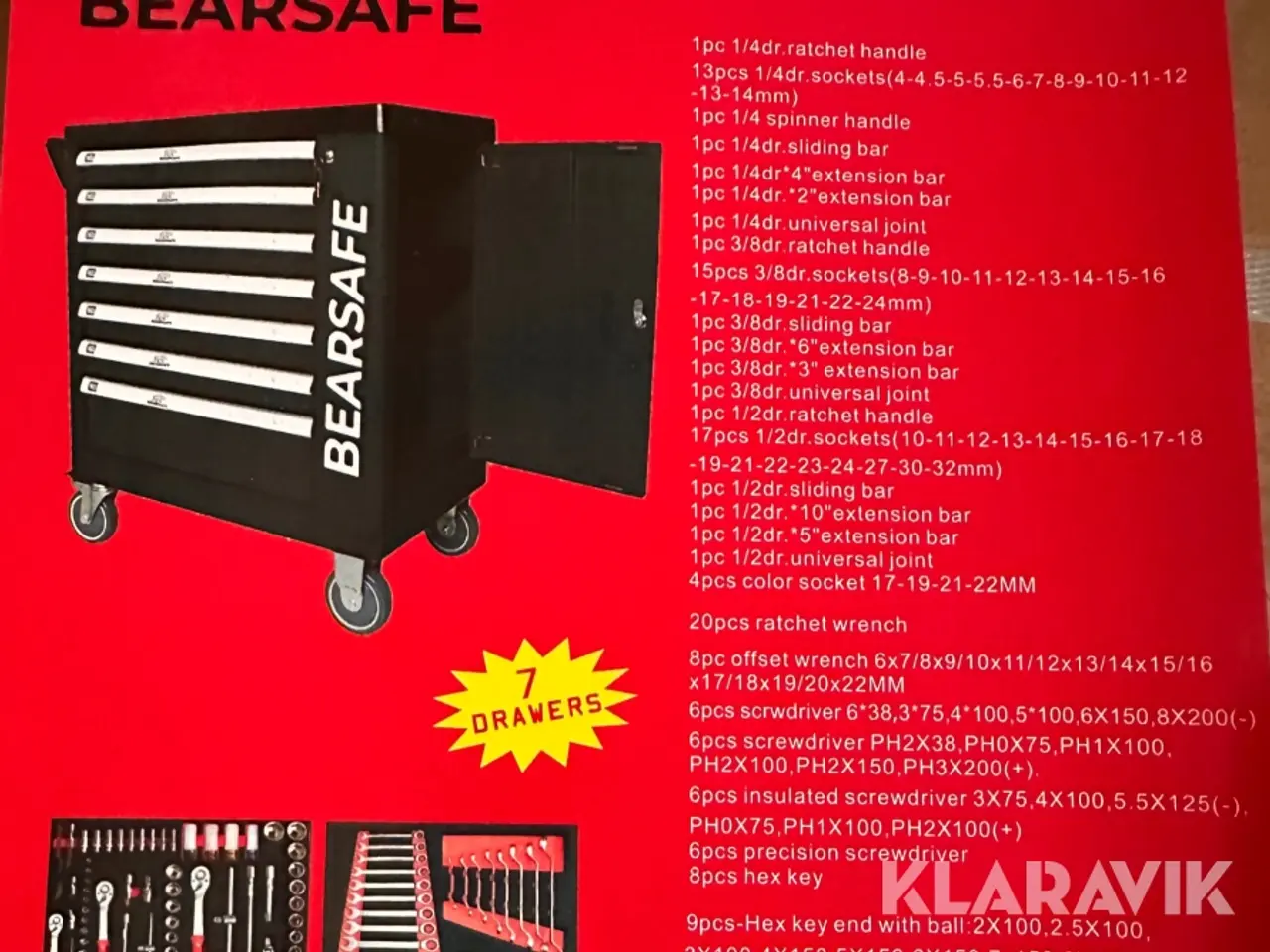 Billede 10 - Værktøjsvogn Bearsafe med 7 skuffer og 239 dele