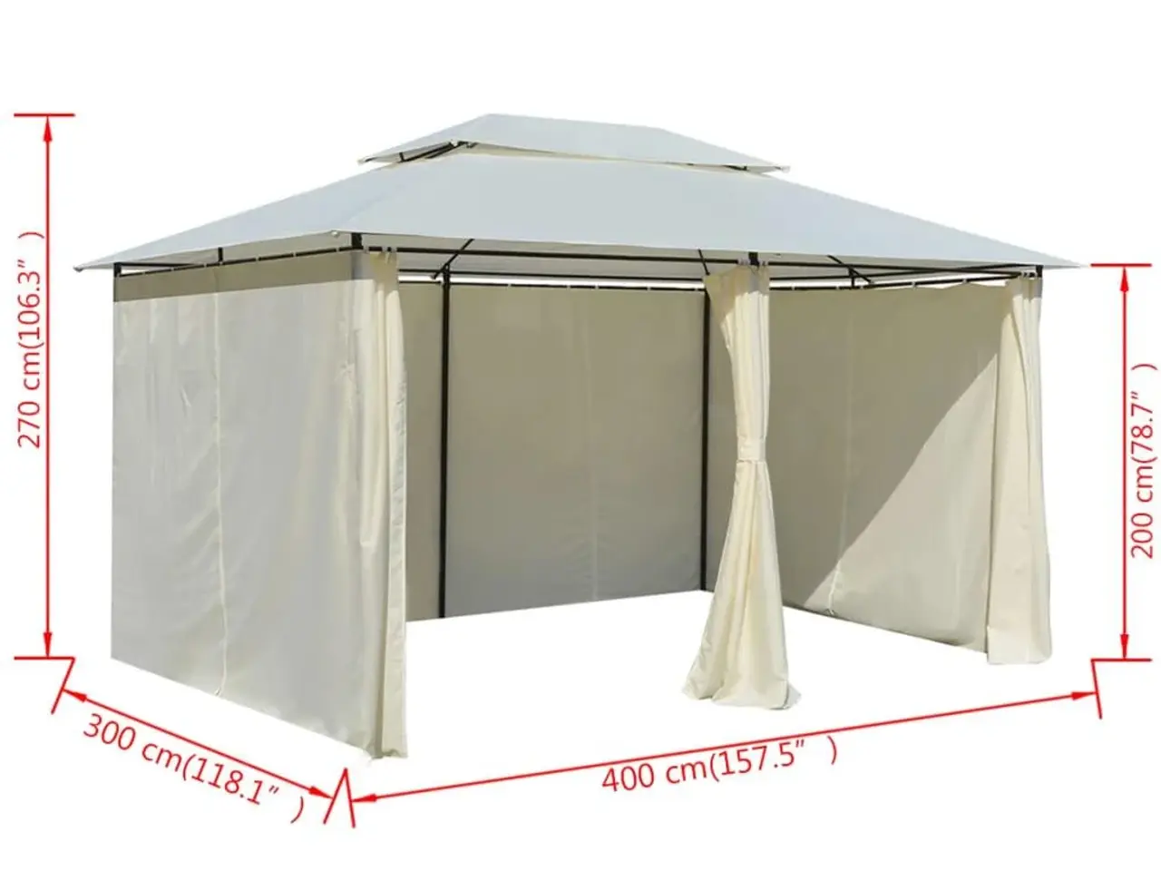 Billede 8 - Havepavillon med gardiner 4 x 3 m - hvid